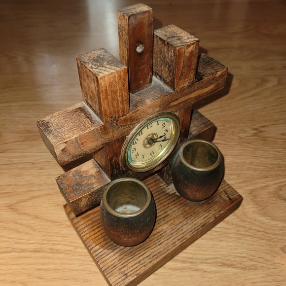 Vintage Wooden Clock/Candle Holder - Picture 4 of 6